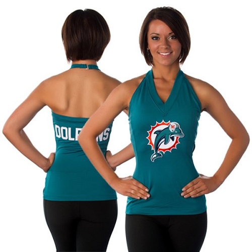 All Sport Couture Miami Dolphins Women's Blown Cover Halter Top - Aqua